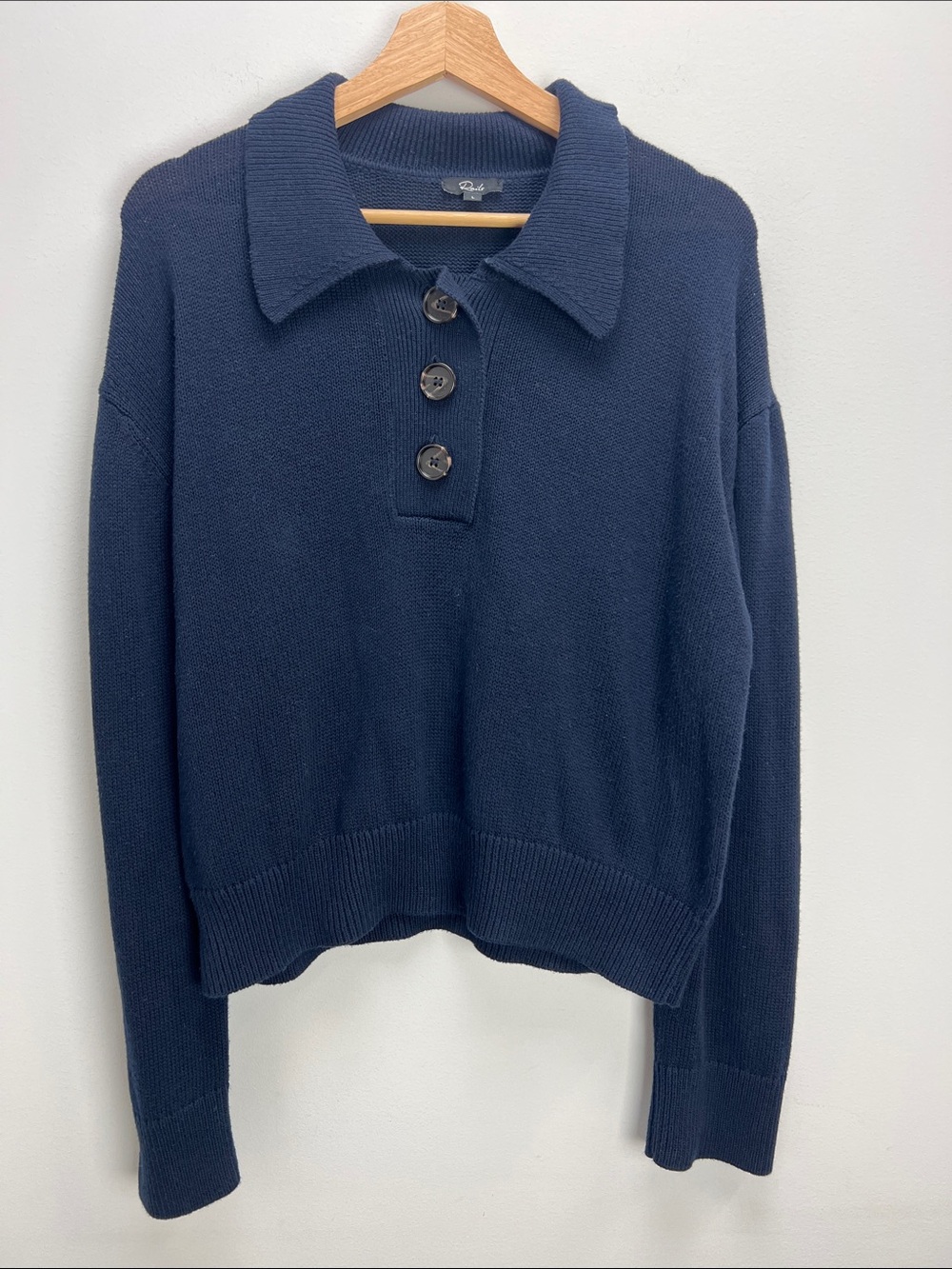 Rails Shae Sweater Navy Blue Collared Knit Cotton Cashmere Womens Large